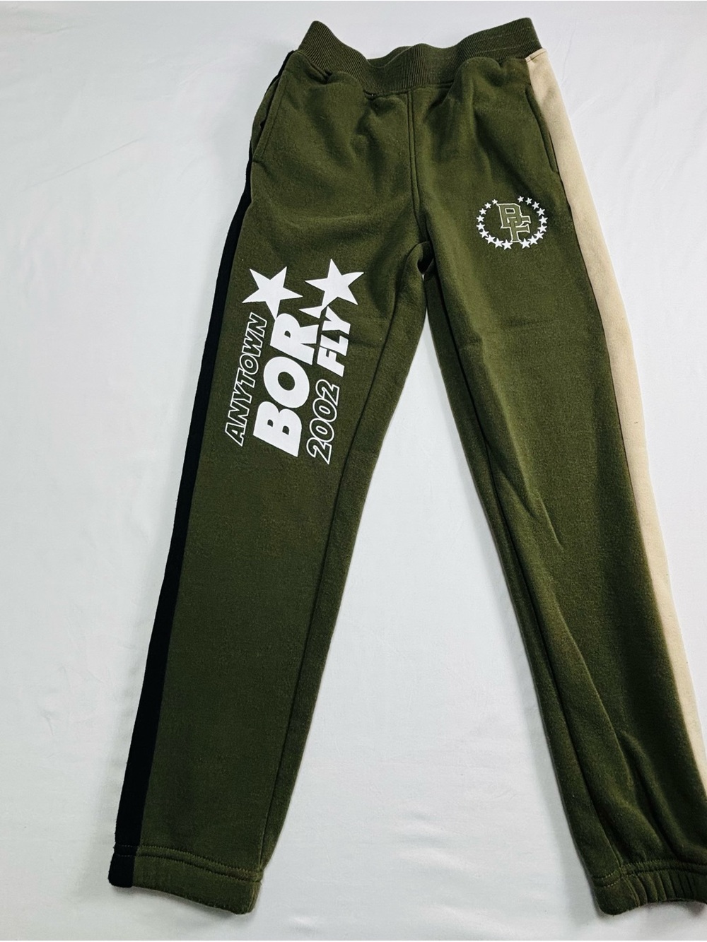 Kids Olive Green 'Born Fly' Graphic Joggers K143